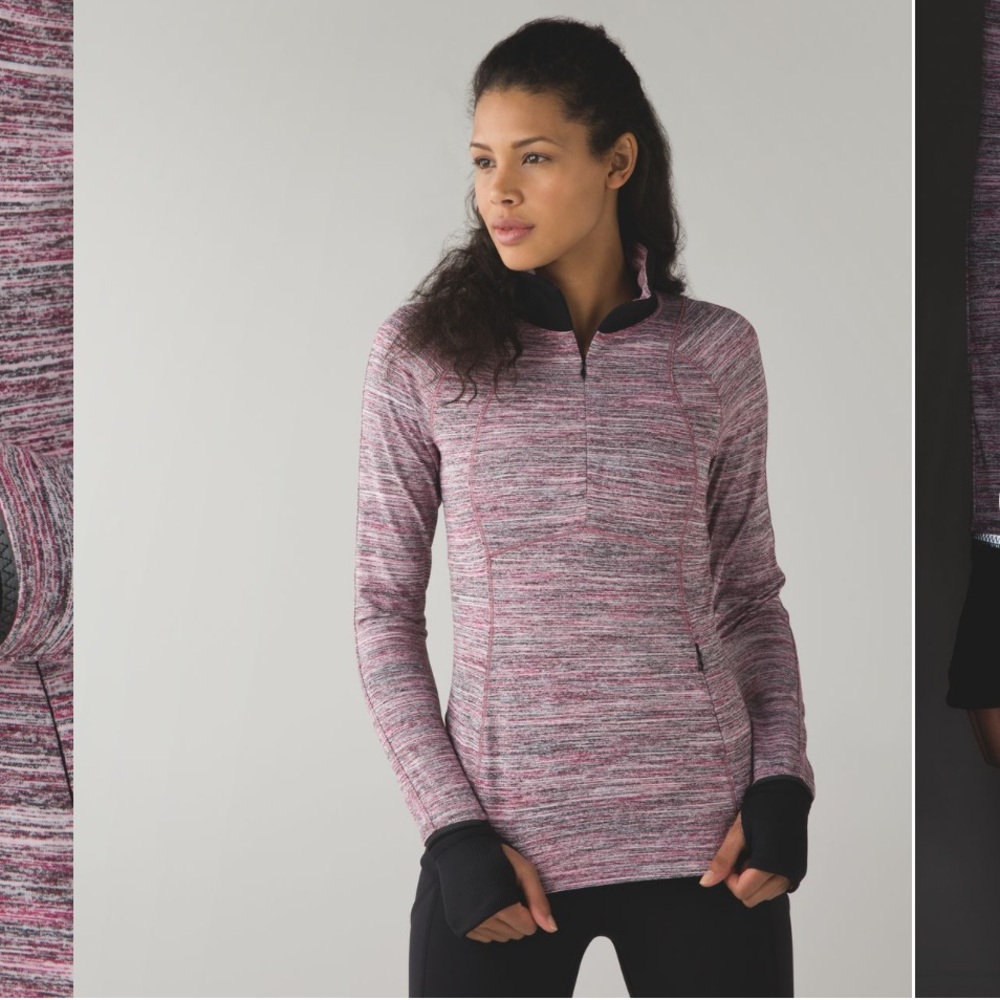 Lululemon Runderful 1/2 Zip Pullover Size 6 Berry Pink Black Space Dye Camo